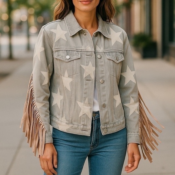 Peach Love California Jackets & Blazers - *NEW* Peach Love Tassel Denim Jacket